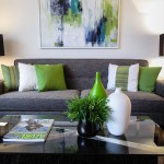 beautifully staged condo with bright green accents