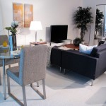 beautiful open concept condo dining and living room