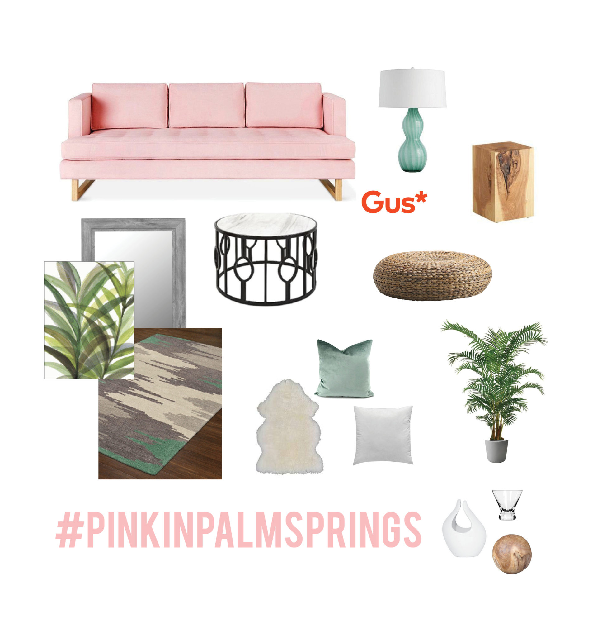 furniture and accessories in white, pink and green