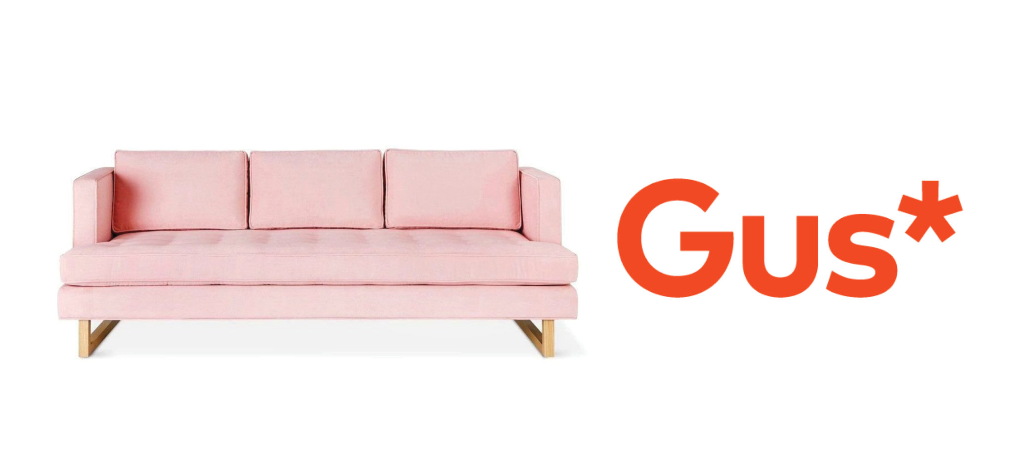 pink sofa with gus modern logo