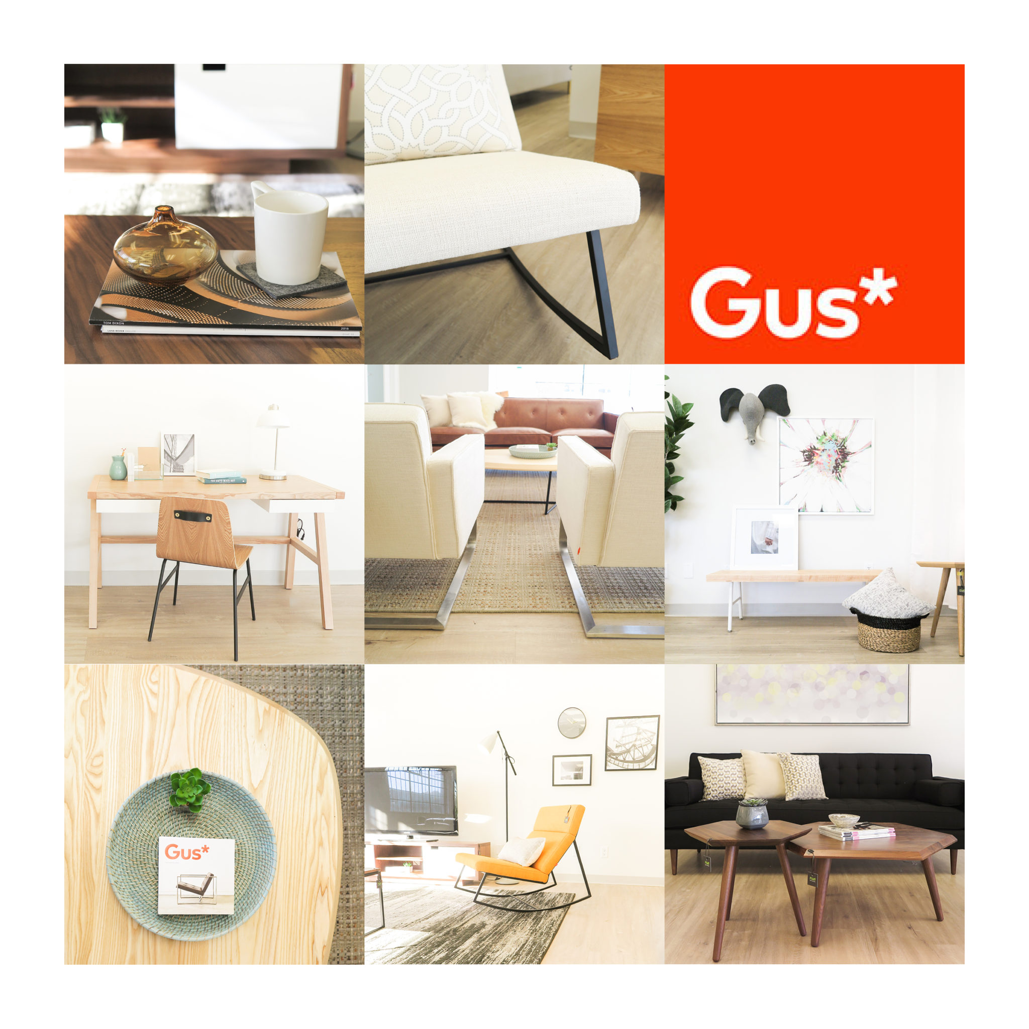 collage of Gus Modern furniture at the new fluff designs