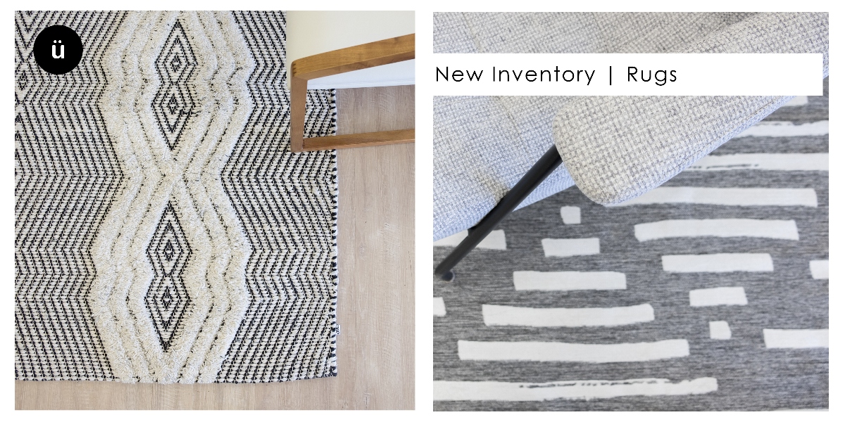layered boho rugs in grey and white